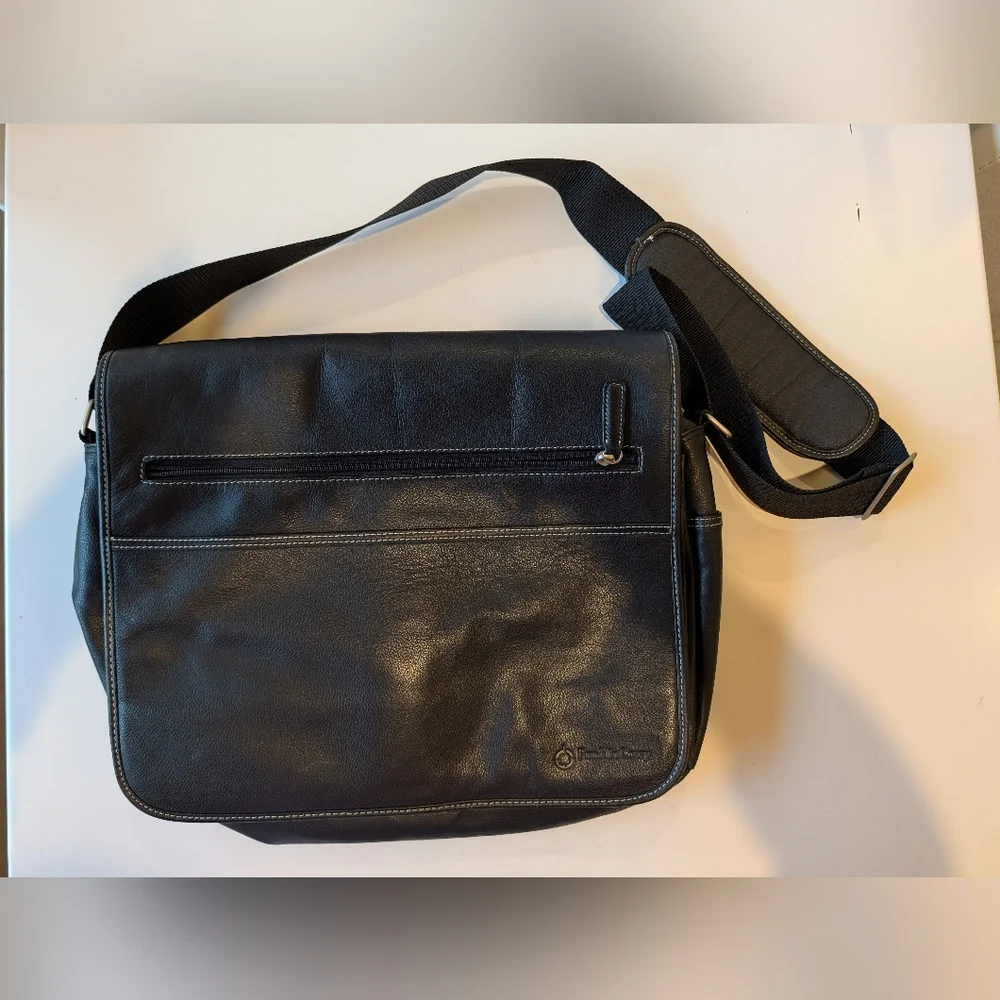 Franklin Covey Leather Satchel Briefcase Cross Body Laptop Bag Black